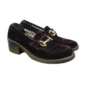 Vintage 90s Zodiac dark brown velvet chunky heeled loafers 8.5